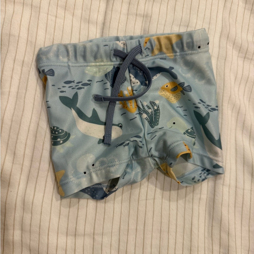 H&M Light Blue Kids Swim Trunks with Ocean Animal Print